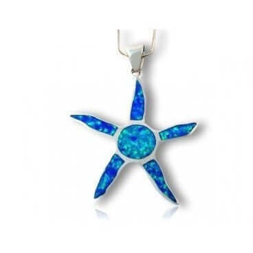 925 Sterling Silver Pendant Hawaiian Blue Inlay Opal Starfish Sun