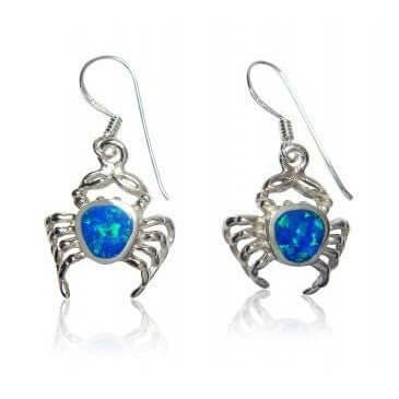 925 Sterling Silver Hawaiian Blue Fire Opal Crab Dangle Earrings Set
