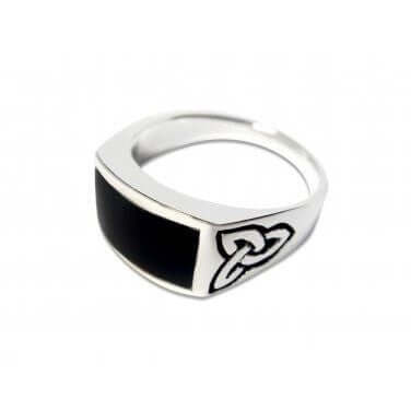 925 Sterling Silver Men's Celtic Knot Rectangular Black Genuine Onyx Ring