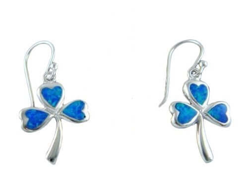 925 Sterling Silver Hawaiian Blue Opal Shamrock Earrings Set