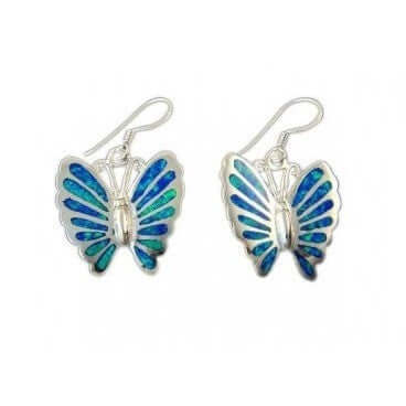 Sterling Silver Hawaiian Blue Opal Butterfly Earrings Set - SilverMania925