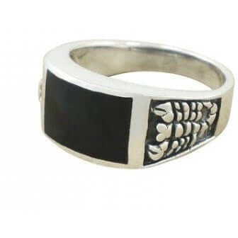 925 Sterling Silver Men's Scorpion Rectangular Black Genuine Onyx Ring - SilverMania925