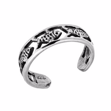 925 Sterling Silver Fish Oxidized Adjustable Pinky Toe Ring