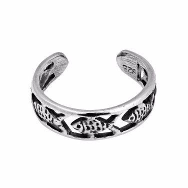 925 Sterling Silver Fish Oxidized Adjustable Pinky Toe Ring - SilverMania925