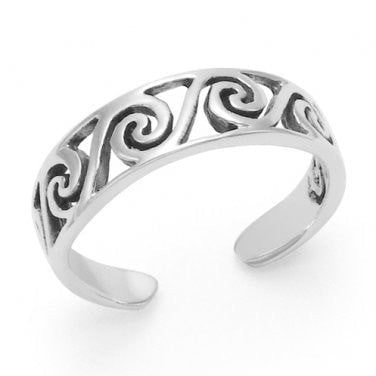925 Sterling Silver Surf Wave Oxidized Adjustable Toe Ring - SilverMania925