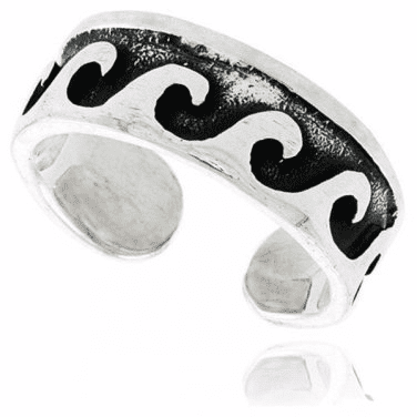 925 Sterling Silver Surf Nautical Wave Oxidized Adjustable Toe Ring - SilverMania925