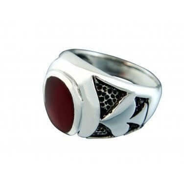 925 Sterling Silver Spade Poker Ring with Carnelian - SilverMania925