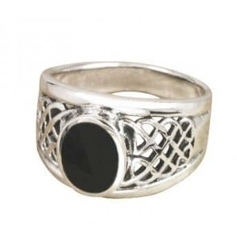 925 Sterling Silver Men's Oval Black Onyx Celtic Woven Knot Ring