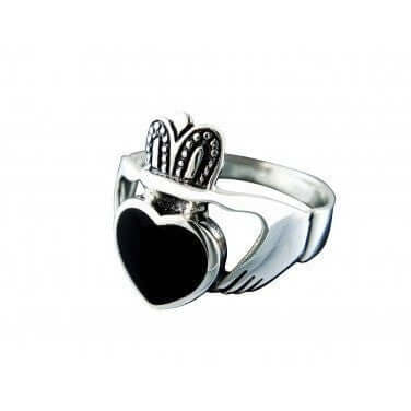 925 Sterling Silver Men's Black Onyx Celtic Irish Claddagh Wedding Ring