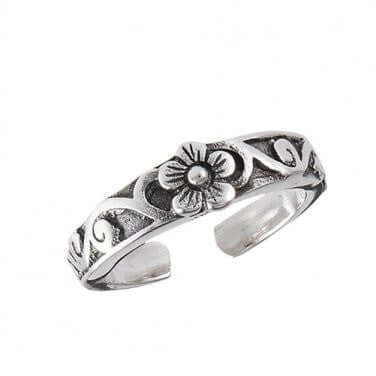 Sterling Silver Flower Toe Ring with Swirl - SilverMania925