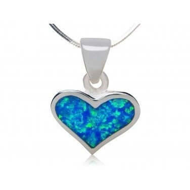 925 Sterling Silver Hawaiian Blue Fire Opal Heart Love Charm Pendant - SilverMania925