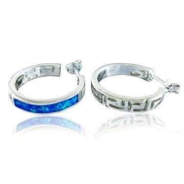 925 Sterling Silver Hawaiian Blue Opal Greek Key Meander Meandros Stud Earrings Set