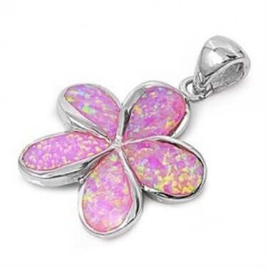 925 Sterling Silver Pink Opal Plumeria Pendant - SilverMania925