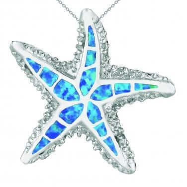 925 Sterling Silver Hawaiian Blue Fire Opal Starfish Pendant - SilverMania925