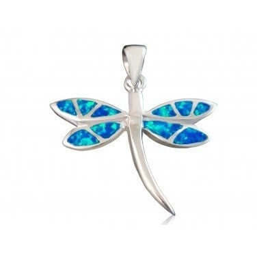 925 Sterling Silver Blue Opal Dragonfly Pendant - SilverMania925