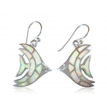 925 Sterling Silver White Fire Opal Fish Dangle Earrings Jewelry Set - SilverMania925