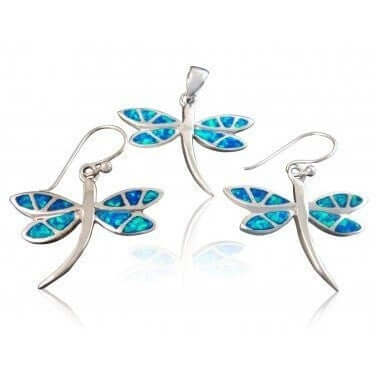 925 Sterling Silver Blue Opal Dragonfly Jewelry Set - SilverMania925