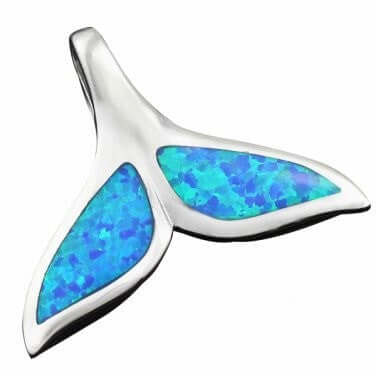 Sterling Silver Blue Opal Whale Tail Pendant - SilverMania925