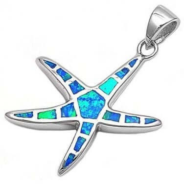 925 Silver Hawaiian Blue Inlay Opal Starfish Pendant - SilverMania925