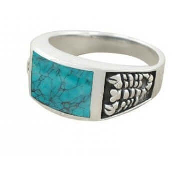 925 Sterling Silver Men's Scorpion Rectangular Genuine Turquoise Ring - SilverMania925