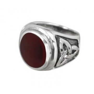 Sterling Silver Celtic Triquetra Ring with Oval Carnelian - SilverMania925