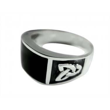 Sterling Silver Celtic Triquetra Knot Ring with Black Onyx - SilverMania925