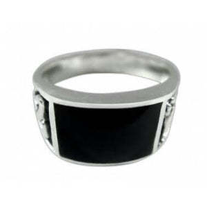 925 Sterling Silver Men's Rectangle Black Onyx Celtic Irish Knot Triquetra Ring