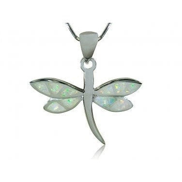 925 Sterling Silver White Opal Dragonfly Pendant - SilverMania925