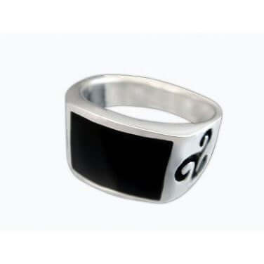 925 Sterling Silver Men's Onyx Celtic Symbol Irish Engraved Sides Solid Ring