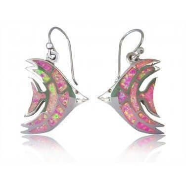 925 Sterling Silver Pink Opal Fish Earrings Set - SilverMania925
