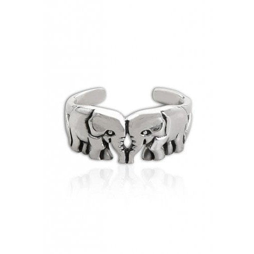 925 Sterling Silver Twin Elephants Oxidized Adjustable Pinky Toe Ring