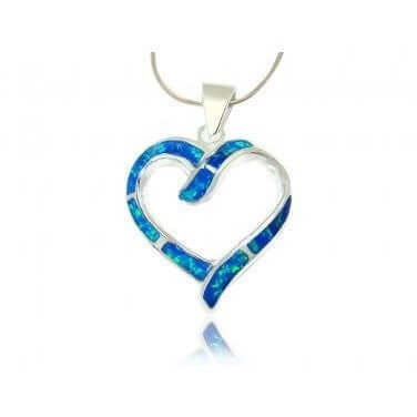 Sterling Silver Blue Inlay Opal Heart Pendant - SilverMania925