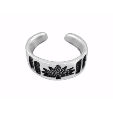 925 Sterling Silver Maple Leaf Oxidized Adjustable Pinky Toe Ring - SilverMania925