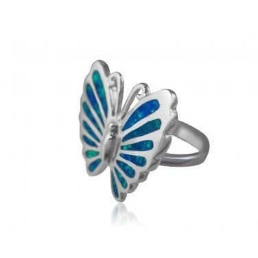 925 Sterling Silver Blue Opal Butterfly Ring - SilverMania925