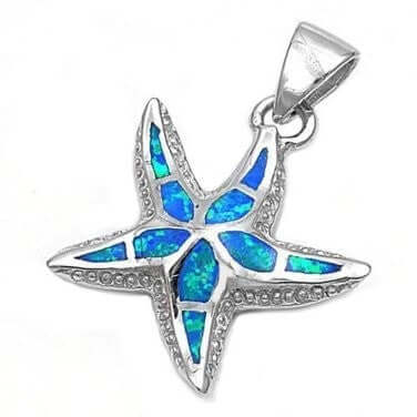 925 Sterling Silver Blue Fire Opal Starfish Pendant - SilverMania925