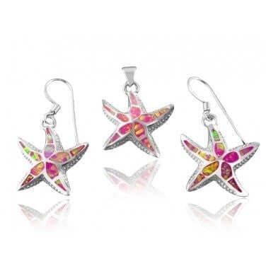 925 Sterling Silver Pink Opal Starfish Jewelry Set - SilverMania925