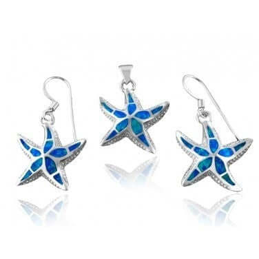 Sterling Silver Hawaiian Blue Opal Starfish Jewelry Set - SilverMania925