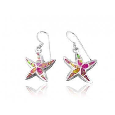 Sterling Silver Pink Opal Starfish Earrings Set - SilverMania925