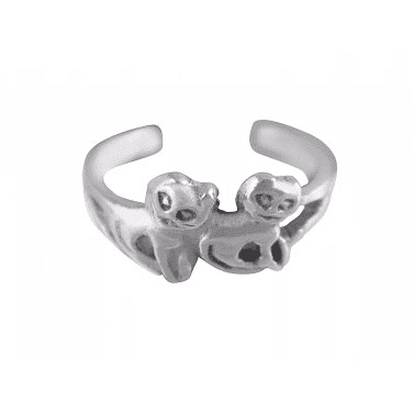 925 Sterling Silver Lovely Pair of Twin Cats Adjustable Pinky Toe Ring - SilverMania925