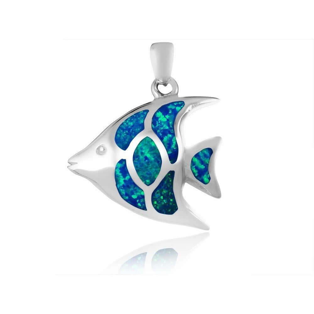 925 Sterling Silver Blue Fire Opal Fish Pendant - SilverMania925