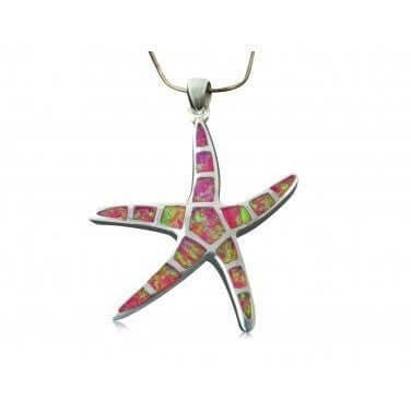 925 Sterling Silver Pink Inlay Opal Starfish Pendant - SilverMania925