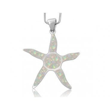 925 Sterling Silver White Inlay Fire Opal Starfish Sun Charm Pendant - SilverMania925