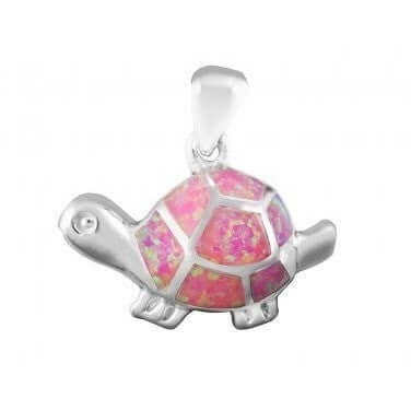 Sterling Silver Pink Opal Lucky Turtle Pendant - SilverMania925