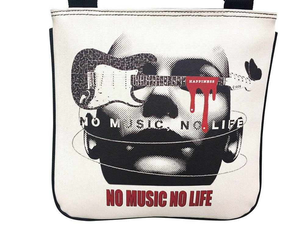 No Music No Life Guitar Cool Messenger Shoulder Sling Cross Body Bag Purse - SilverMania925