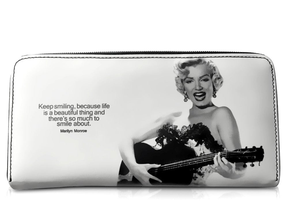 Marilyn Monroe Country Girl Play Guitar Card Money ID Holder Clutch White Wallet Purse Bag