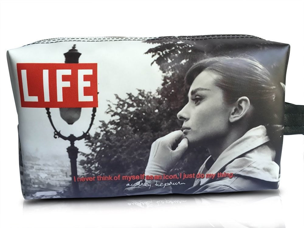 Audrey Hepburn Life Magazine Cover Make Up Lipstick Purse Cosmetic Zip Around Bag