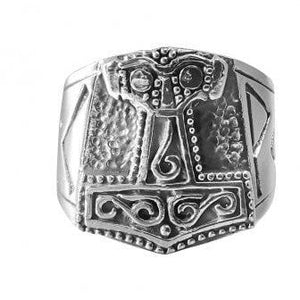 925 Sterling Silver Viking Mjolnir Runes Biker Ring