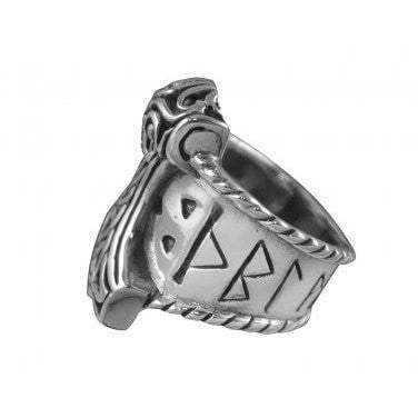 Sterling Silver Mjolnir Ring with Runes and Knotwork - SilverMania925
