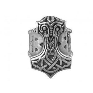 925 Sterling Silver Viking Thunder God Thor Hammer Mjölnir Mjolnir Odin Runes Norse Biker Ring