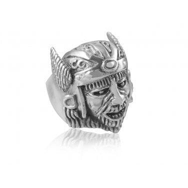 925 Sterling Silver Viking Head Warrior Wings Helmet Biker Heavy Ring - SilverMania925